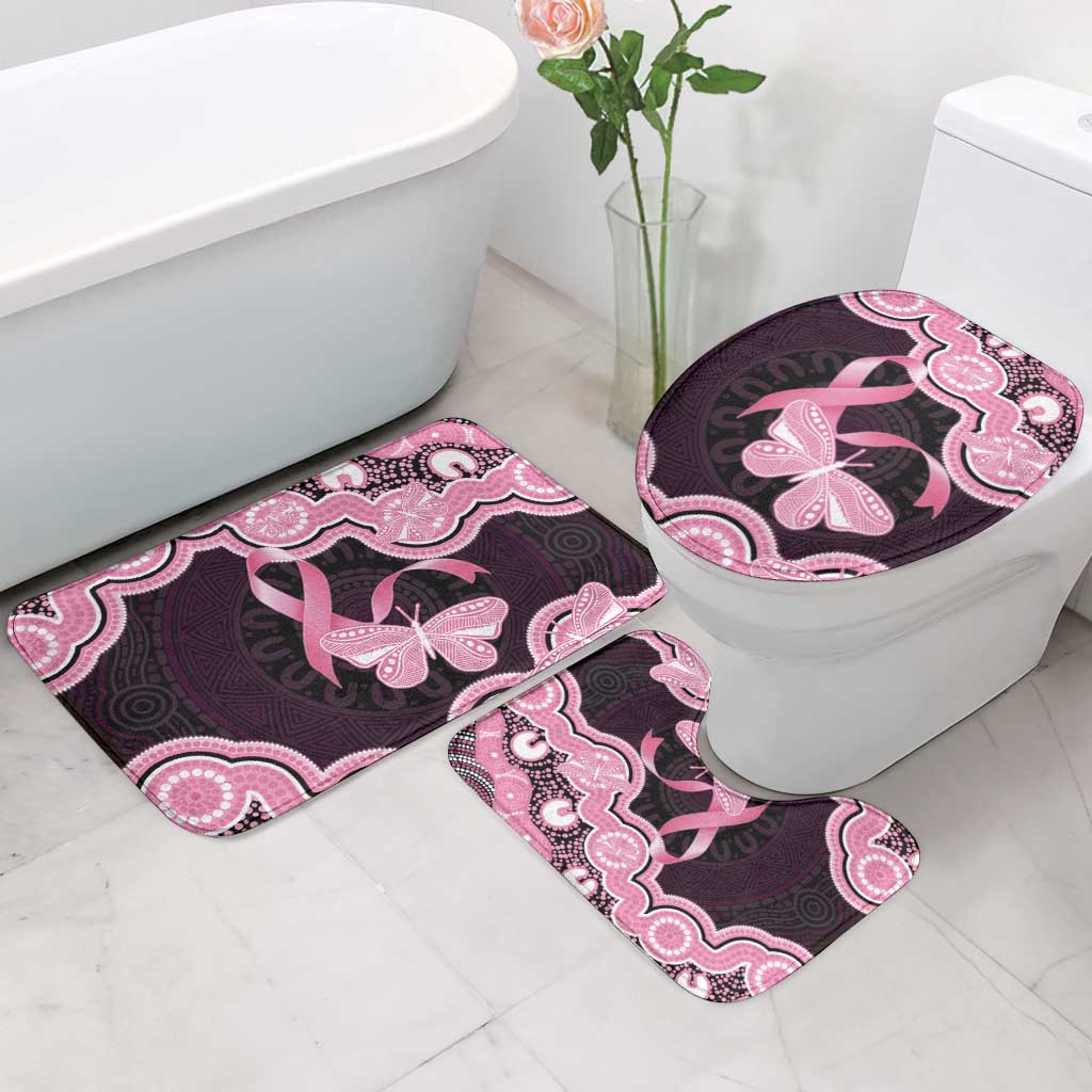 Australia Indigenous Bathroom Set Pink Ribbon Breast Cancer Butterfly Aboriginal Black - Aussie Hoodie