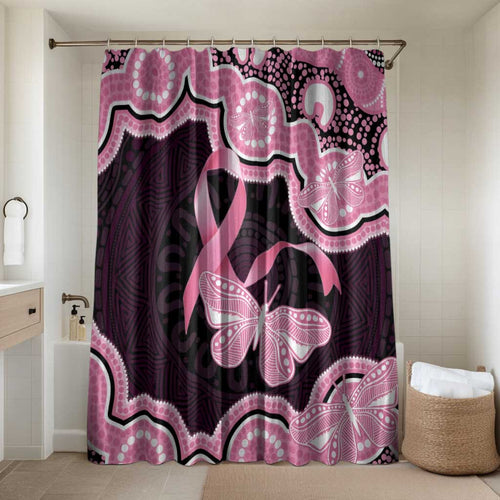 Australia Indigenous Bathroom Set Pink Ribbon Breast Cancer Butterfly Aboriginal Black - Aussie Hoodie