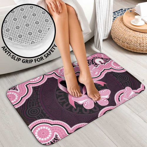 Australia Indigenous Bathroom Set Pink Ribbon Breast Cancer Butterfly Aboriginal Black - Aussie Hoodie