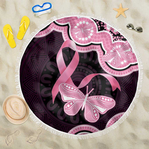 Australia Indigenous Beach Blanket Pink Ribbon Breast Cancer Butterfly Aboriginal Black - Aussie Hoodie