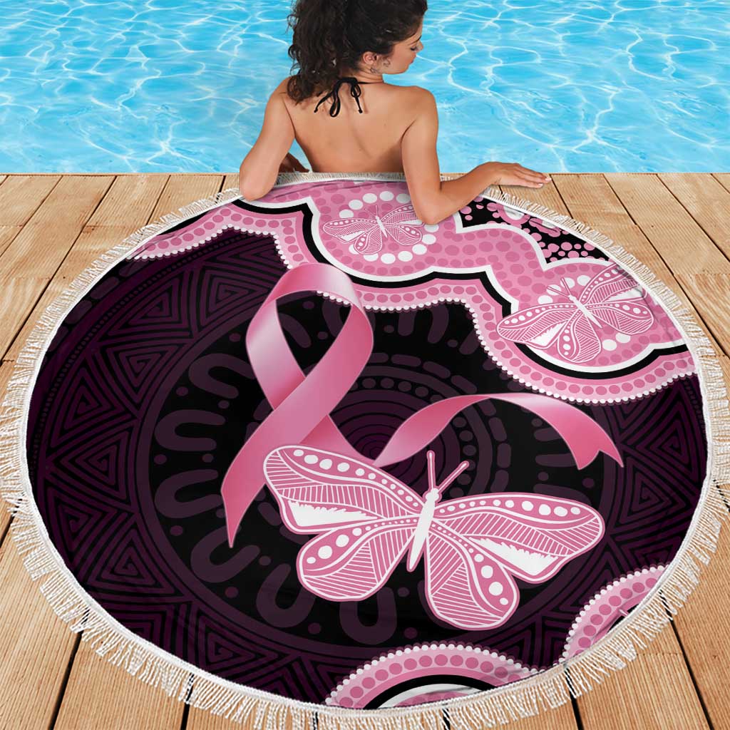 Australia Indigenous Beach Blanket Pink Ribbon Breast Cancer Butterfly Aboriginal Black - Aussie Hoodie