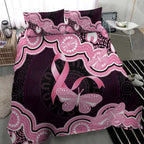 Australia Indigenous Bedding Set Pink Ribbon Breast Cancer Butterfly Aboriginal Black - Aussie Hoodie