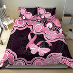 Australia Indigenous Bedding Set Pink Ribbon Breast Cancer Butterfly Aboriginal Black - Aussie Hoodie