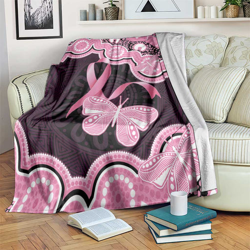 Australia Indigenous Blanket Pink Ribbon Breast Cancer Butterfly Aboriginal Black - Aussie Hoodie