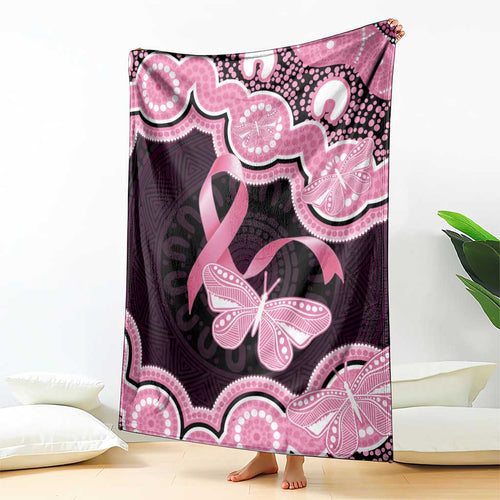 Australia Indigenous Blanket Pink Ribbon Breast Cancer Butterfly Aboriginal Black - Aussie Hoodie