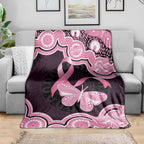 Australia Indigenous Blanket Pink Ribbon Breast Cancer Butterfly Aboriginal Black - Aussie Hoodie