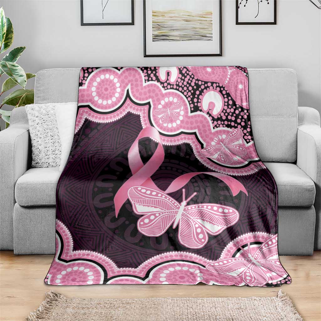 Australia Indigenous Blanket Pink Ribbon Breast Cancer Butterfly Aboriginal Black - Aussie Hoodie