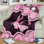 Australia Indigenous Blanket Pink Ribbon Breast Cancer Butterfly Aboriginal Black - Aussie Hoodie