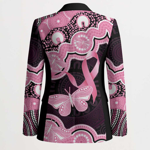 Australia Indigenous Blazer Pink Ribbon Breast Cancer Butterfly Aboriginal Black - Aussie Hoodie
