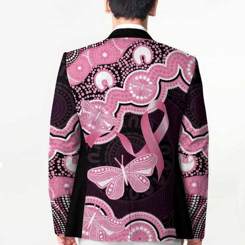 Australia Indigenous Blazer Pink Ribbon Breast Cancer Butterfly Aboriginal Black - Aussie Hoodie