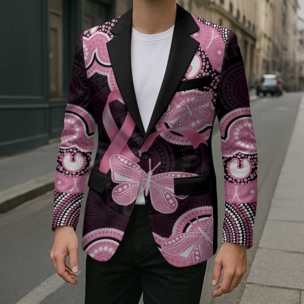 Australia Indigenous Blazer Pink Ribbon Breast Cancer Butterfly Aboriginal Black - Aussie Hoodie