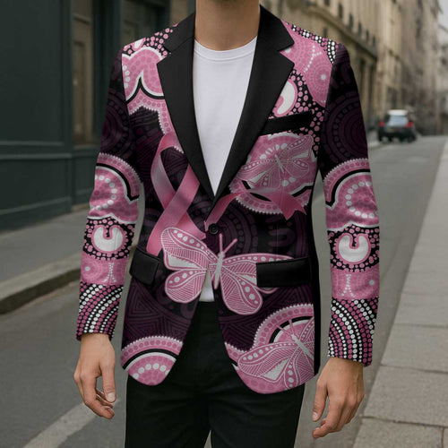 Australia Indigenous Blazer Pink Ribbon Breast Cancer Butterfly Aboriginal Black - Aussie Hoodie