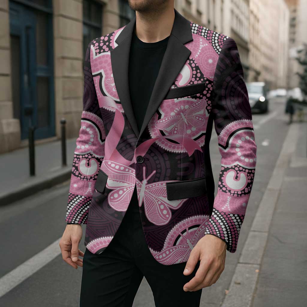 Australia Indigenous Blazer Pink Ribbon Breast Cancer Butterfly Aboriginal Black - Aussie Hoodie