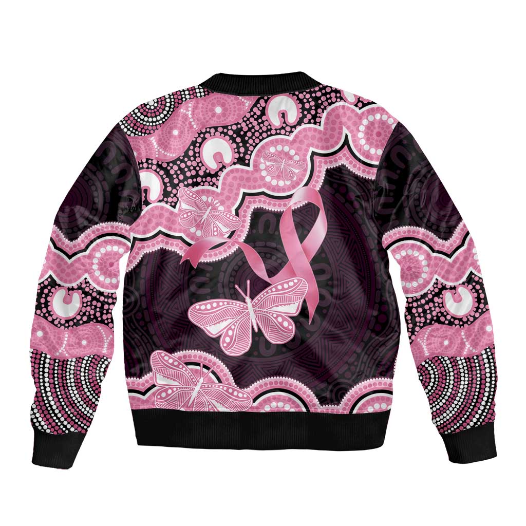 Australia Indigenous Bomber Jacket Pink Ribbon Breast Cancer Butterfly Aboriginal Black - Aussie Hoodie