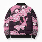 Australia Indigenous Bomber Puffer Jacket Pink Ribbon Breast Cancer Butterfly Aboriginal Black - Aussie Hoodie