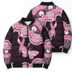 Australia Indigenous Bomber Puffer Jacket Pink Ribbon Breast Cancer Butterfly Aboriginal Black - Aussie Hoodie