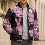 Australia Indigenous Bomber Puffer Jacket Pink Ribbon Breast Cancer Butterfly Aboriginal Black - Aussie Hoodie