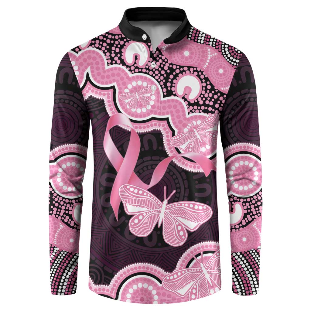 Australia Indigenous Button Sweatshirt Pink Ribbon Breast Cancer Butterfly Aboriginal Black - Aussie Hoodie