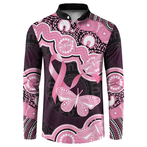 Australia Indigenous Button Sweatshirt Pink Ribbon Breast Cancer Butterfly Aboriginal Black - Aussie Hoodie