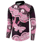Australia Indigenous Button Sweatshirt Pink Ribbon Breast Cancer Butterfly Aboriginal Black - Aussie Hoodie
