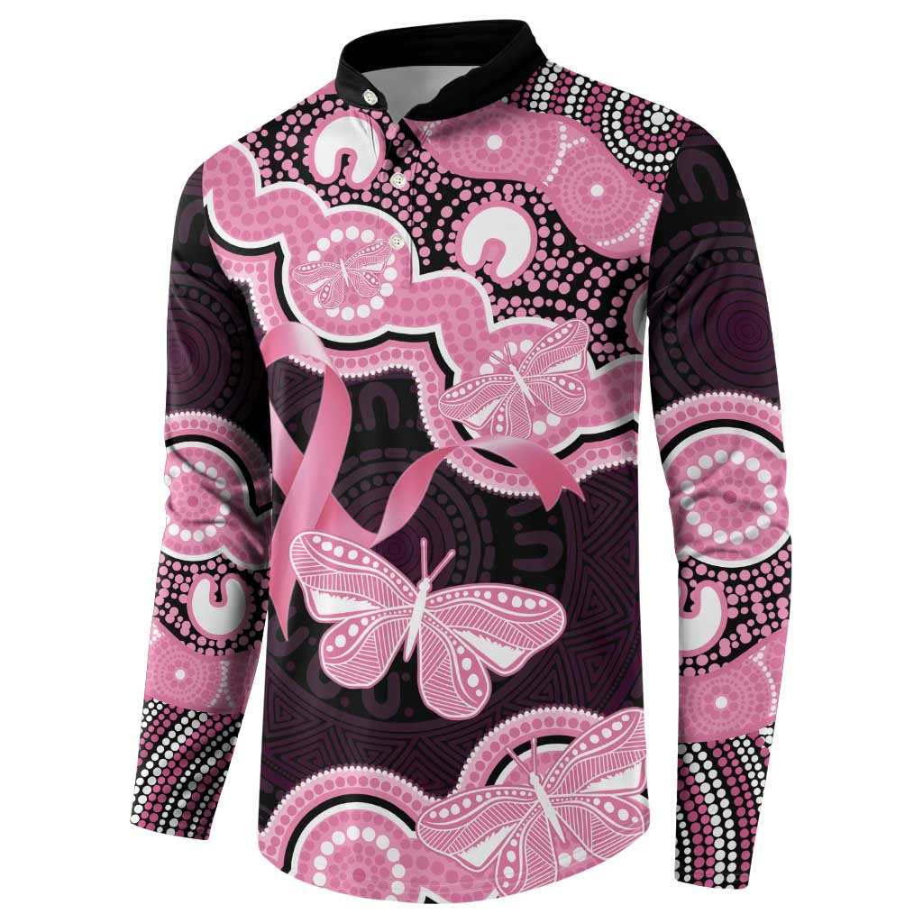 Australia Indigenous Button Sweatshirt Pink Ribbon Breast Cancer Butterfly Aboriginal Black - Aussie Hoodie
