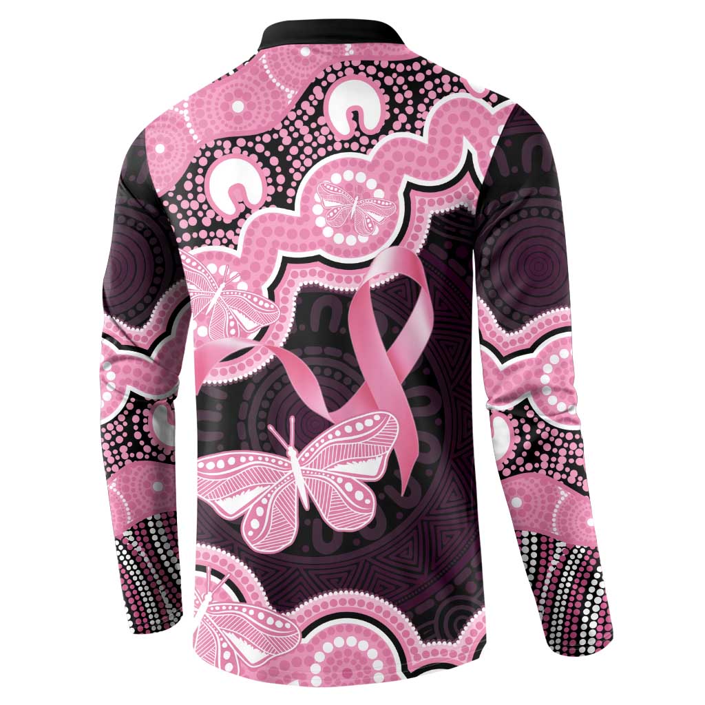 Australia Indigenous Button Sweatshirt Pink Ribbon Breast Cancer Butterfly Aboriginal Black - Aussie Hoodie
