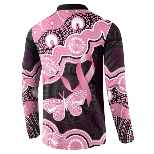 Australia Indigenous Button Sweatshirt Pink Ribbon Breast Cancer Butterfly Aboriginal Black - Aussie Hoodie