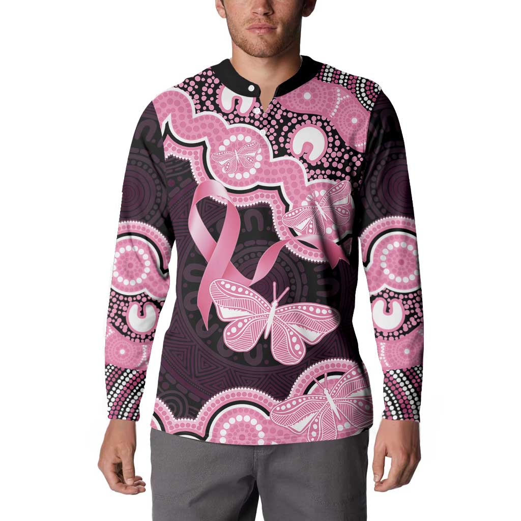 Australia Indigenous Button Sweatshirt Pink Ribbon Breast Cancer Butterfly Aboriginal Black - Aussie Hoodie