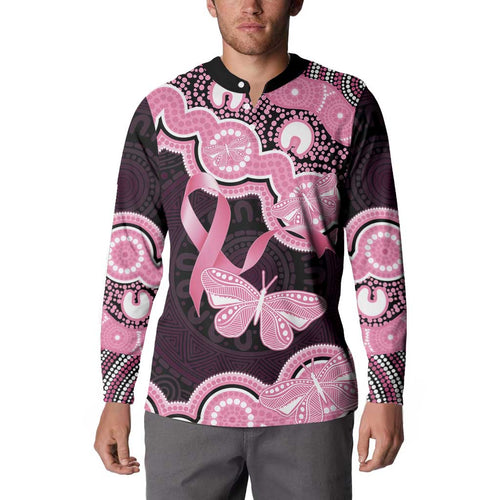 Australia Indigenous Button Sweatshirt Pink Ribbon Breast Cancer Butterfly Aboriginal Black - Aussie Hoodie
