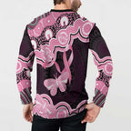 Australia Indigenous Button Sweatshirt Pink Ribbon Breast Cancer Butterfly Aboriginal Black - Aussie Hoodie