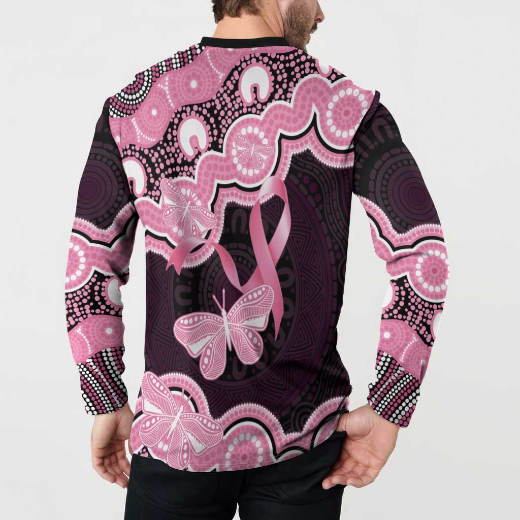Australia Indigenous Button Sweatshirt Pink Ribbon Breast Cancer Butterfly Aboriginal Black - Aussie Hoodie