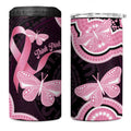 Australia Indigenous 4 in 1 Can Cooler Tumbler Pink Ribbon Breast Cancer Butterfly Aboriginal Black - Aussie Hoodie