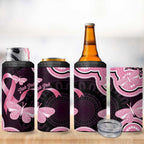 Australia Indigenous 4 in 1 Can Cooler Tumbler Pink Ribbon Breast Cancer Butterfly Aboriginal Black - Aussie Hoodie