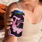 Australia Indigenous 4 in 1 Can Cooler Tumbler Pink Ribbon Breast Cancer Butterfly Aboriginal Black - Aussie Hoodie