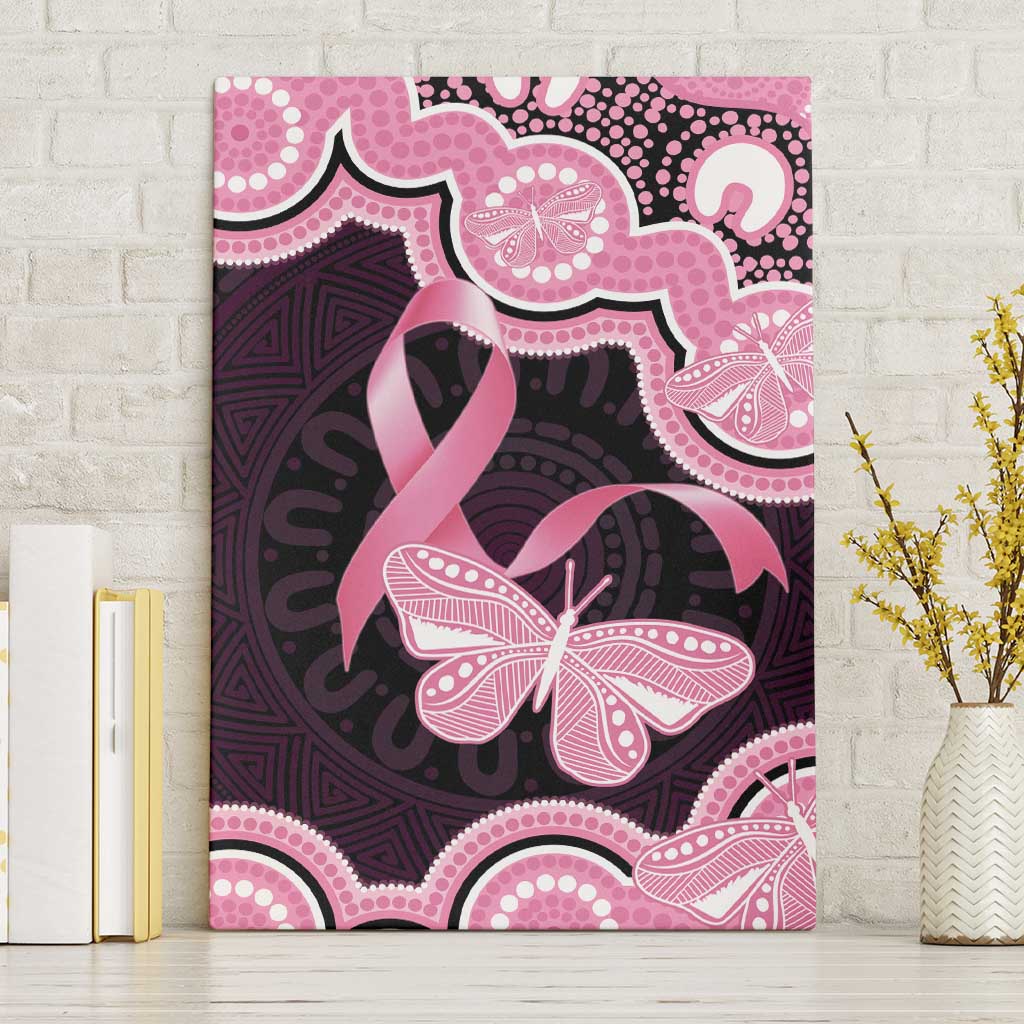 Australia Indigenous Canvas Wall Art Pink Ribbon Breast Cancer Butterfly Aboriginal Black - Aussie Hoodie