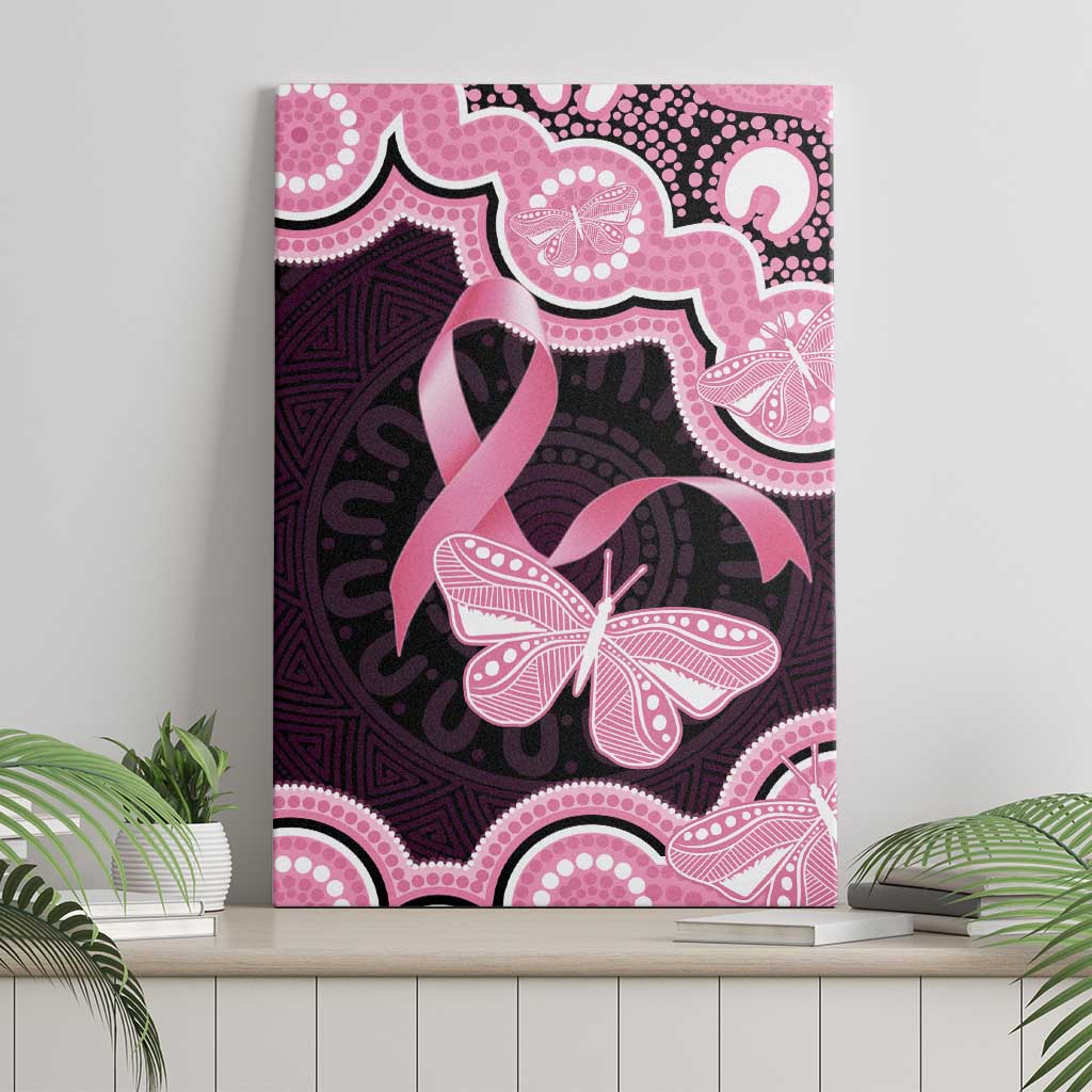 Australia Indigenous Canvas Wall Art Pink Ribbon Breast Cancer Butterfly Aboriginal Black - Aussie Hoodie
