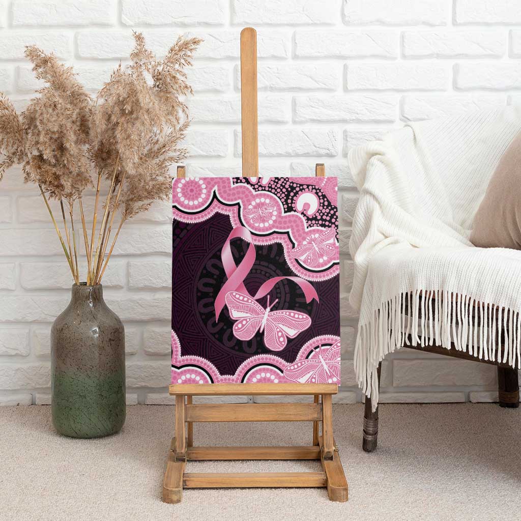 Australia Indigenous Canvas Wall Art Pink Ribbon Breast Cancer Butterfly Aboriginal Black - Aussie Hoodie