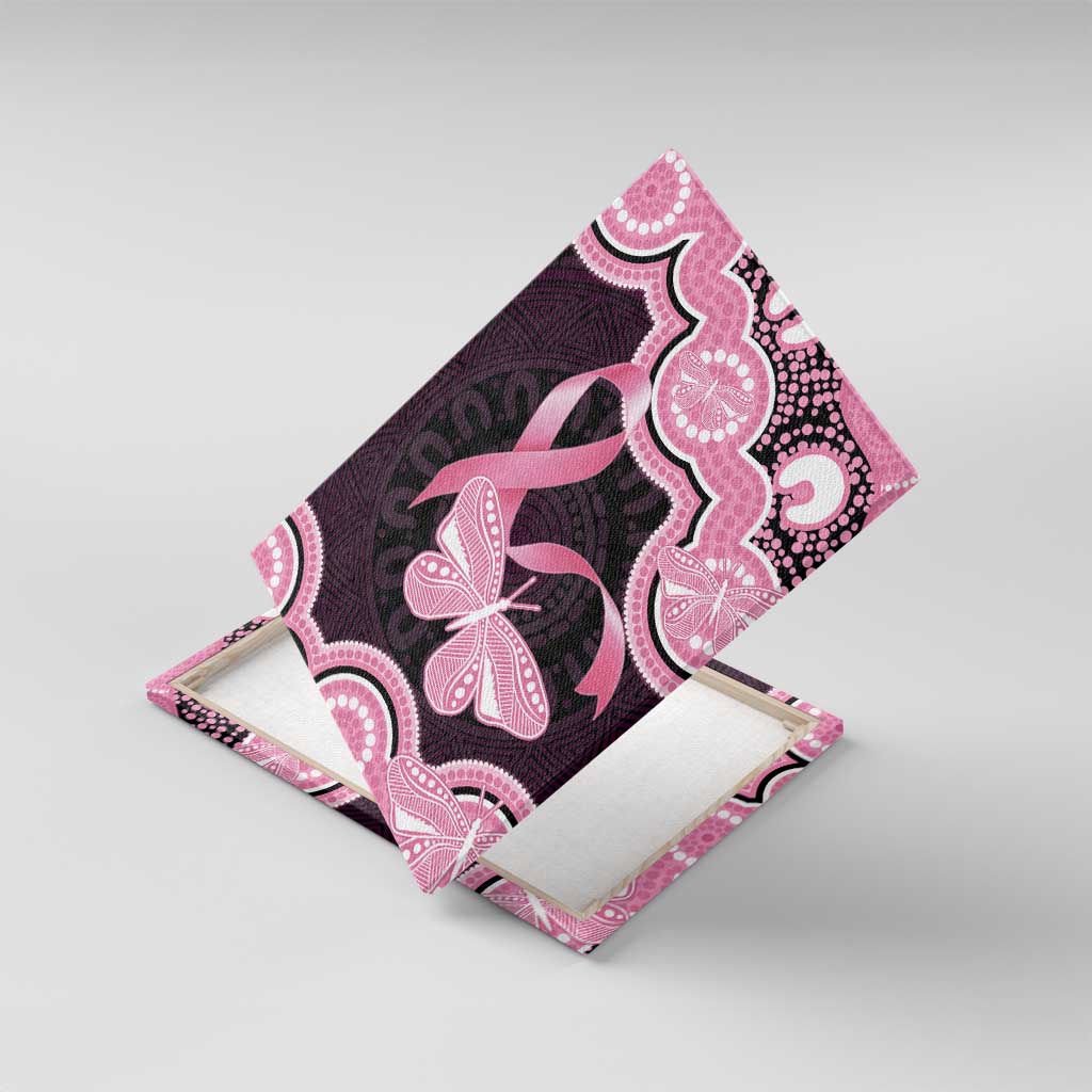 Australia Indigenous Canvas Wall Art Pink Ribbon Breast Cancer Butterfly Aboriginal Black - Aussie Hoodie