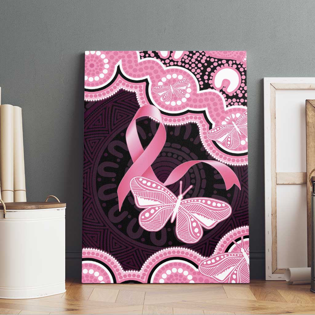 Australia Indigenous Canvas Wall Art Pink Ribbon Breast Cancer Butterfly Aboriginal Black - Aussie Hoodie