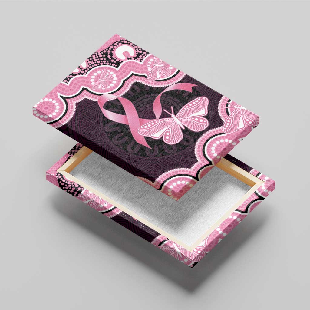 Australia Indigenous Canvas Wall Art Pink Ribbon Breast Cancer Butterfly Aboriginal Black - Aussie Hoodie