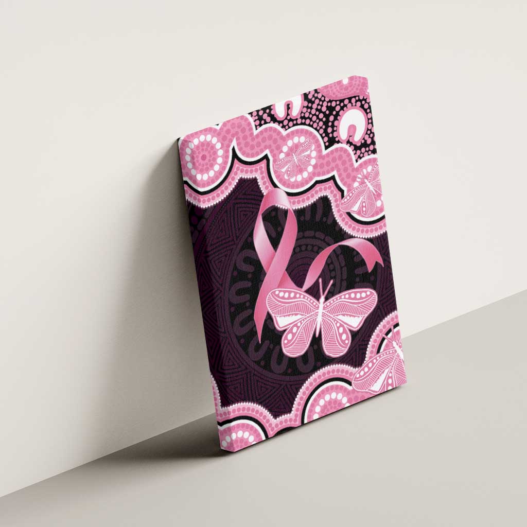 Australia Indigenous Canvas Wall Art Pink Ribbon Breast Cancer Butterfly Aboriginal Black - Aussie Hoodie