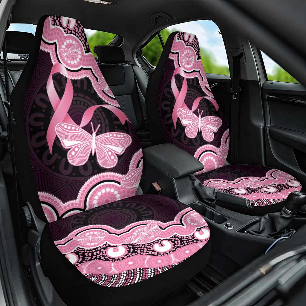 Australia Indigenous Car Seat Cover Pink Ribbon Breast Cancer Butterfly Aboriginal Black - Aussie Hoodie