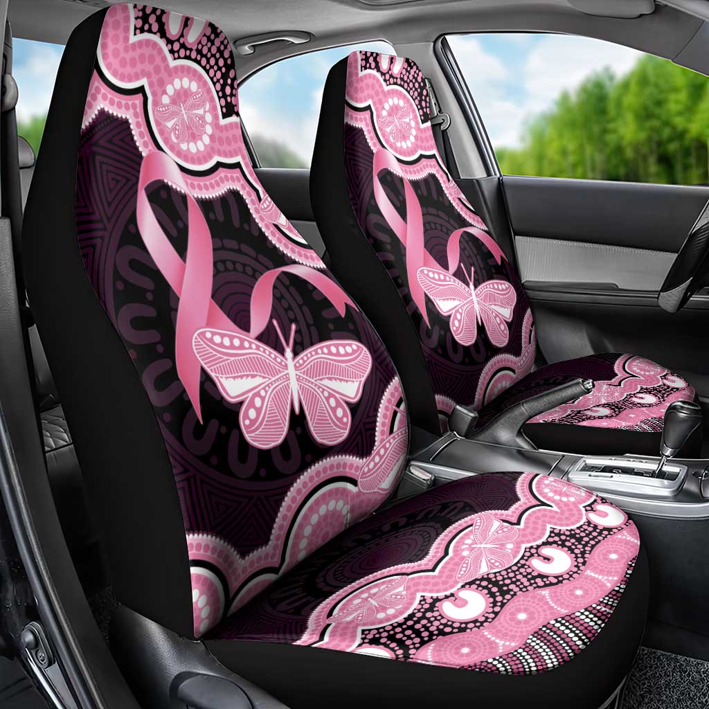 Australia Indigenous Car Seat Cover Pink Ribbon Breast Cancer Butterfly Aboriginal Black - Aussie Hoodie