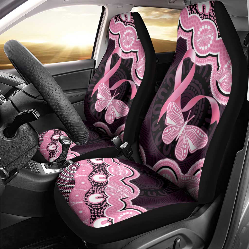 Australia Indigenous Car Seat Cover Pink Ribbon Breast Cancer Butterfly Aboriginal Black - Aussie Hoodie