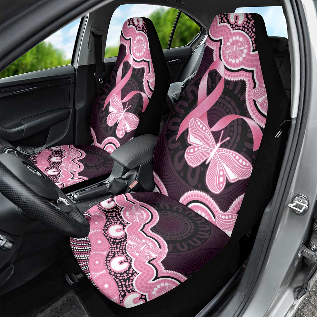 Australia Indigenous Car Seat Cover Pink Ribbon Breast Cancer Butterfly Aboriginal Black - Aussie Hoodie