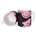 Australia Indigenous Ceramic Mug Pink Ribbon Breast Cancer Butterfly Aboriginal Black - Aussie Hoodie