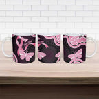 Australia Indigenous Ceramic Mug Pink Ribbon Breast Cancer Butterfly Aboriginal Black - Aussie Hoodie
