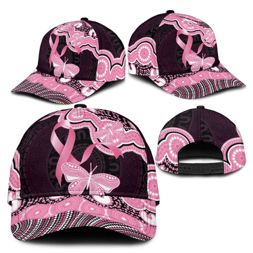 Australia Indigenous Classic Cap Pink Ribbon Breast Cancer Butterfly Aboriginal Black - Aussie Hoodie
