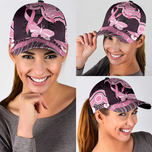 Australia Indigenous Classic Cap Pink Ribbon Breast Cancer Butterfly Aboriginal Black - Aussie Hoodie