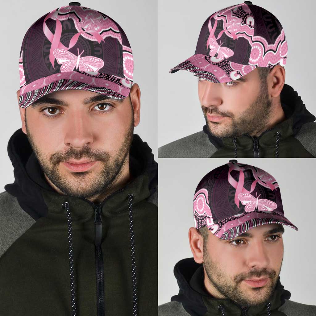 Australia Indigenous Classic Cap Pink Ribbon Breast Cancer Butterfly Aboriginal Black - Aussie Hoodie